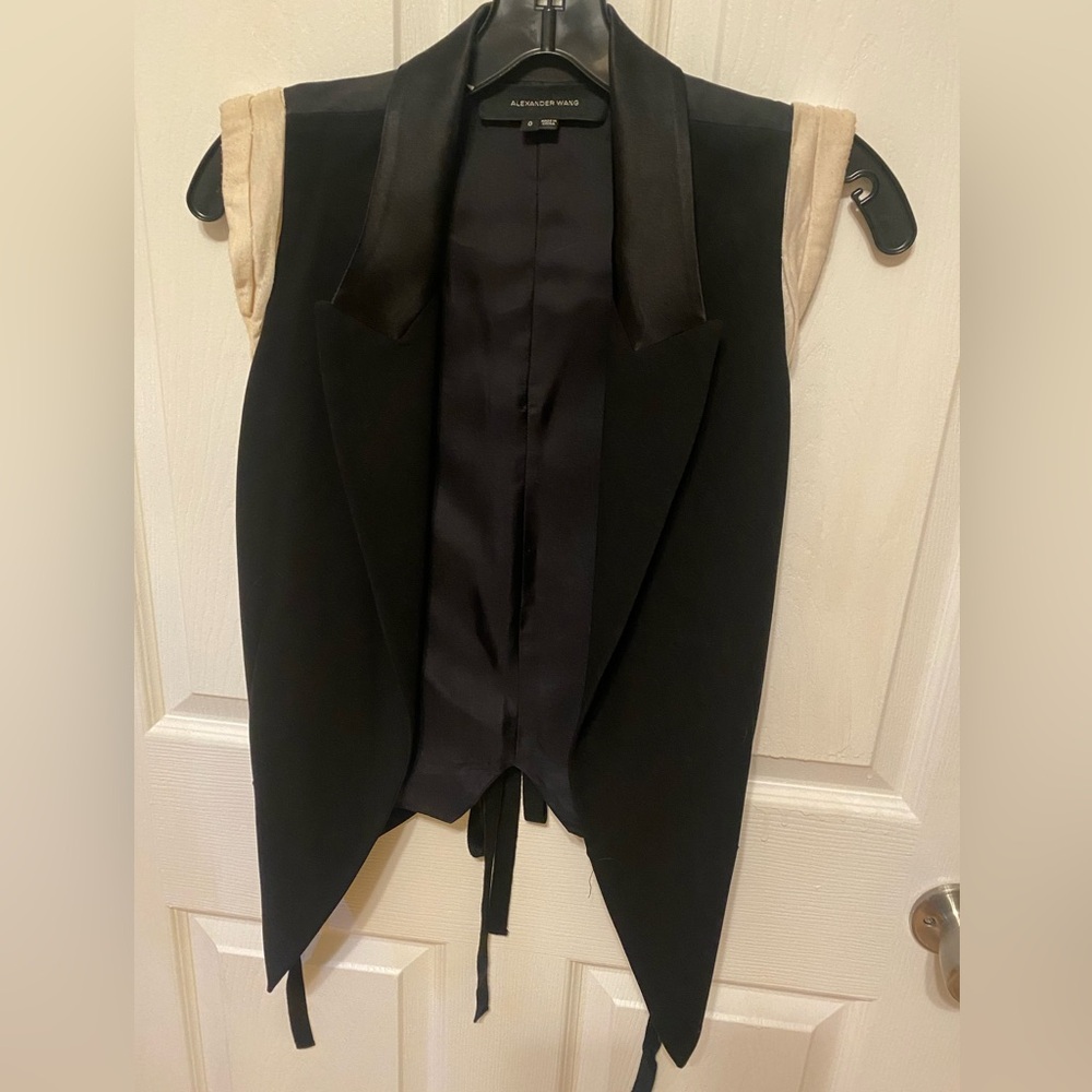 Alexander Wang Black Sleeveless Silk/ Wool Blend Open Front Vest Size 0 MSRP$490